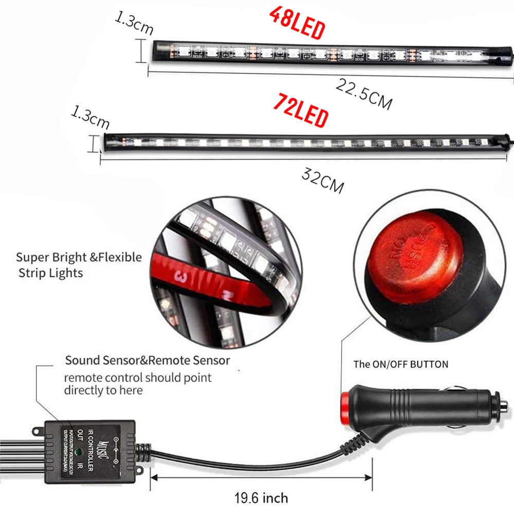 רצועות LED ניאון לרצפת הרכב RGB עם שלט / אפליקציה