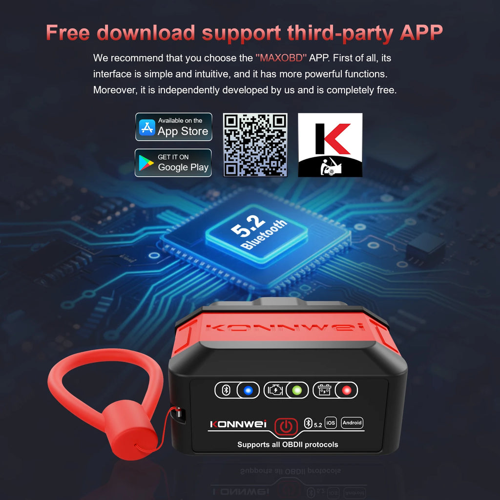 סורק תקלות OBD2 בלוטות' KONNWEI KW906