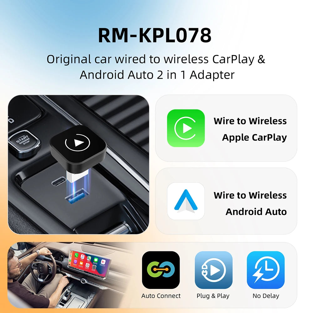 מתאם אלחוטי 2 ב-1 ל-CarPlay ו-Android Auto