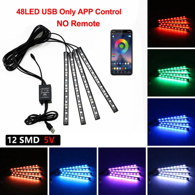 רצועות LED ניאון לרצפת הרכב RGB עם שלט / אפליקציה
