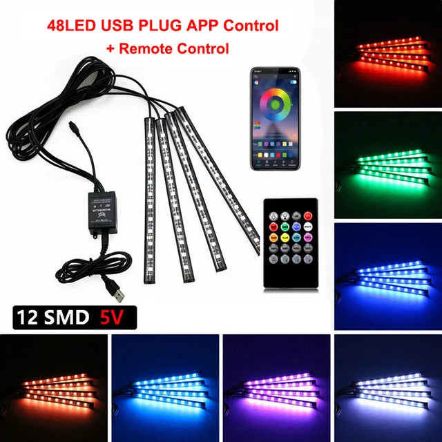 רצועות LED ניאון לרצפת הרכב RGB עם שלט / אפליקציה