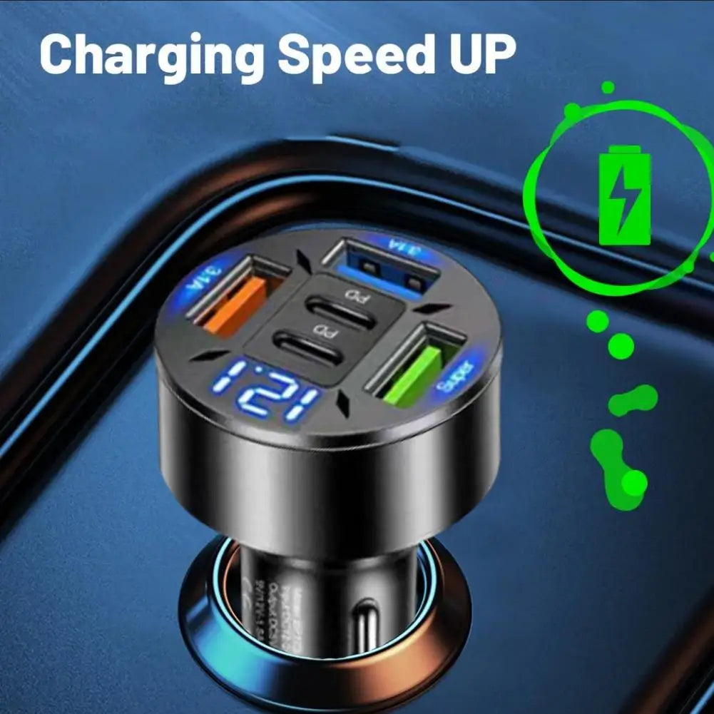 מטען מהיר לרכב עם ארבע יציאות USB