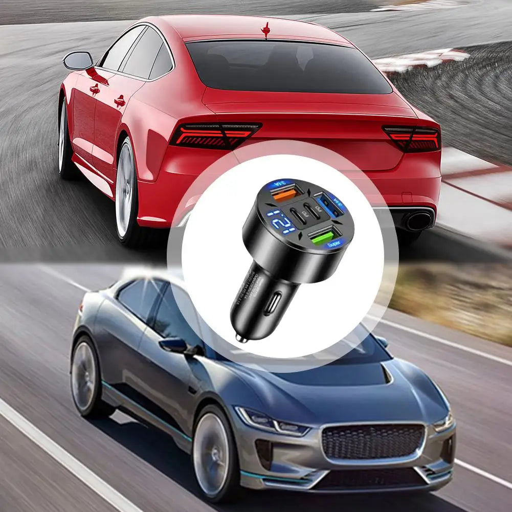 מטען מהיר לרכב עם ארבע יציאות USB