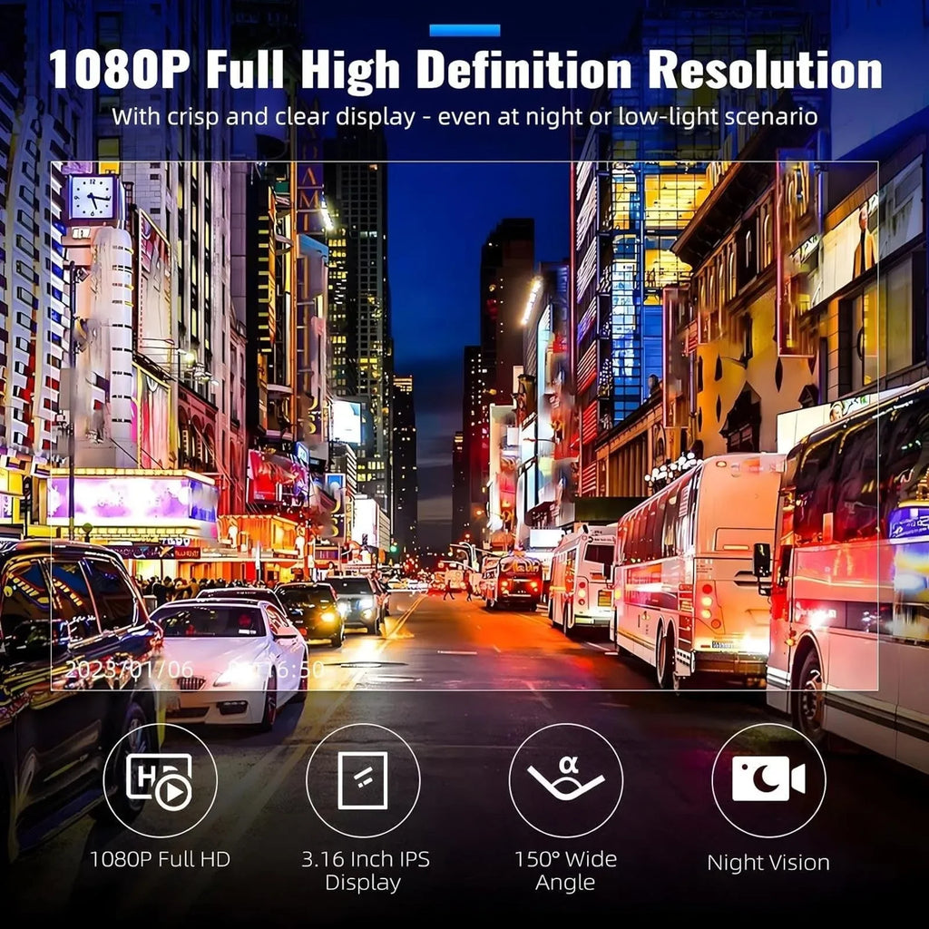 מצלמת דרך דואלית 1080P קדמית + פנימית