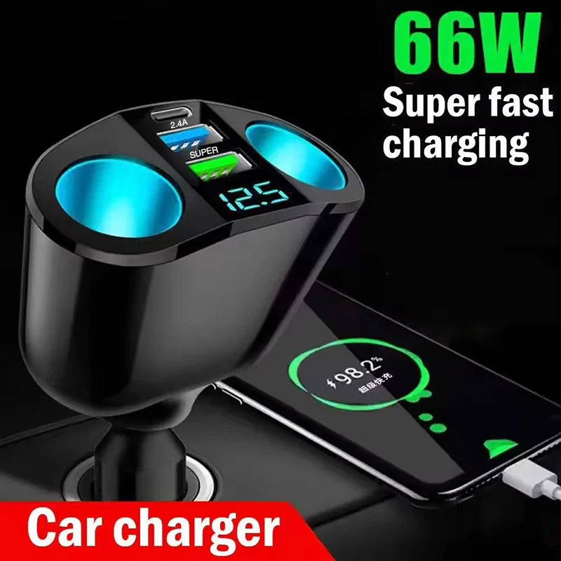 מפצל מצית לרכב עם מטען USB מהיר 120W