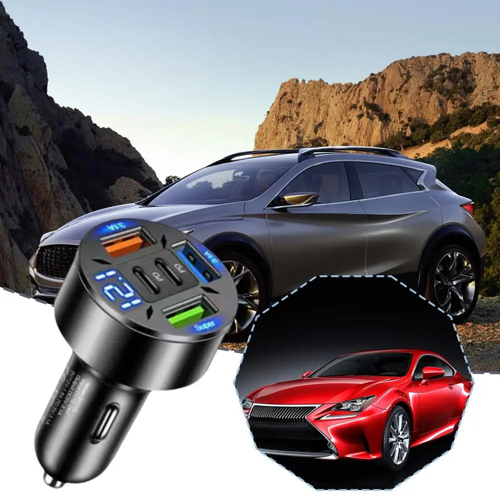 מטען מהיר לרכב עם ארבע יציאות USB