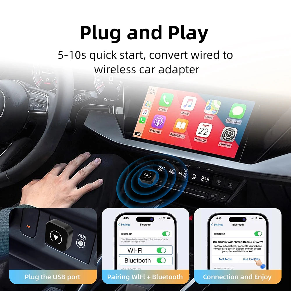 מתאם אלחוטי 2 ב-1 ל-CarPlay ו-Android Auto
