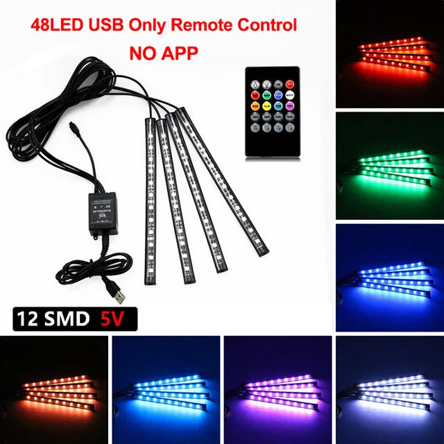 רצועות LED ניאון לרצפת הרכב RGB עם שלט / אפליקציה