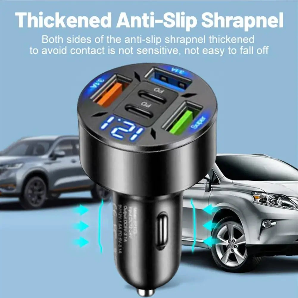 מטען מהיר לרכב עם ארבע יציאות USB