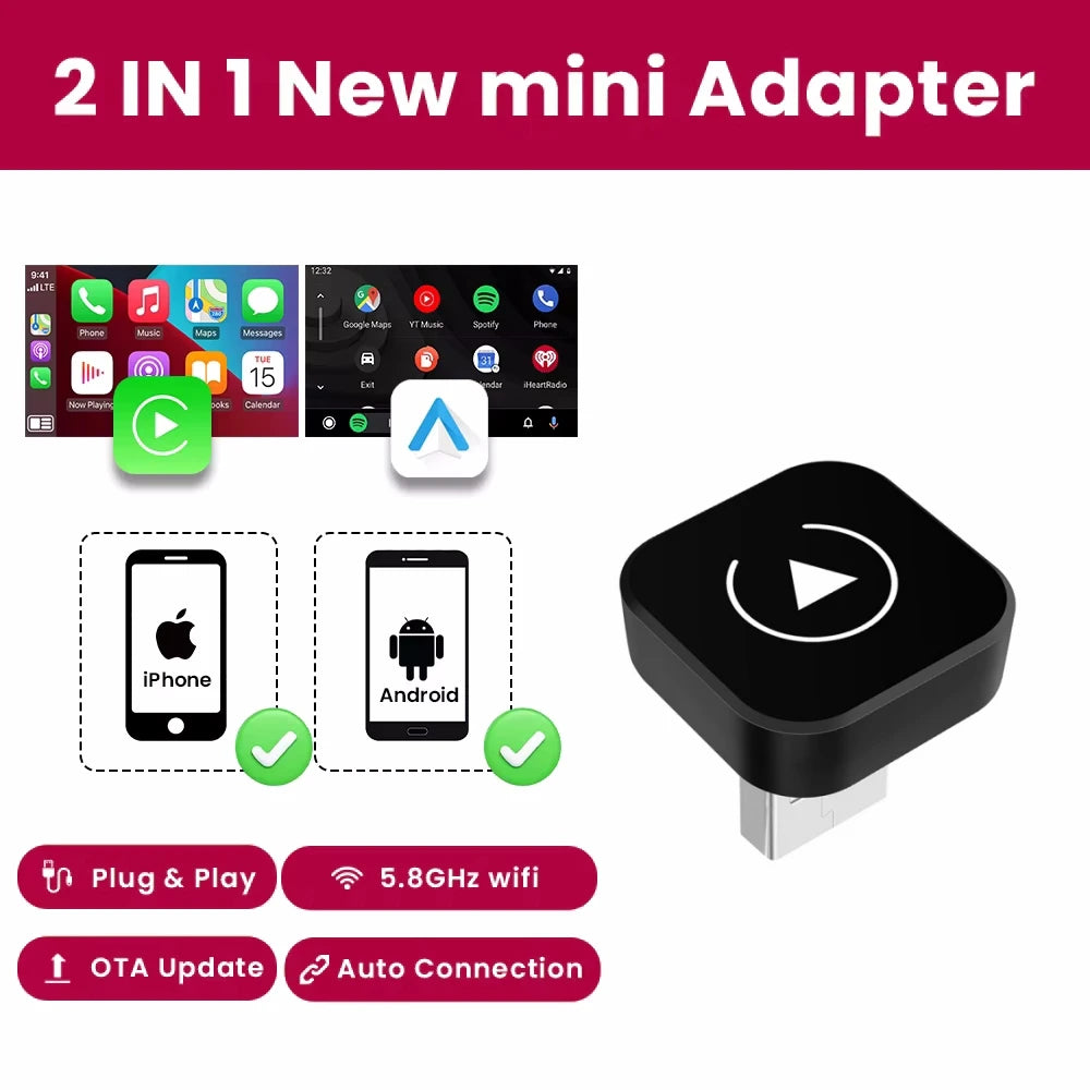 מתאם אלחוטי 2 ב-1 ל-CarPlay ו-Android Auto