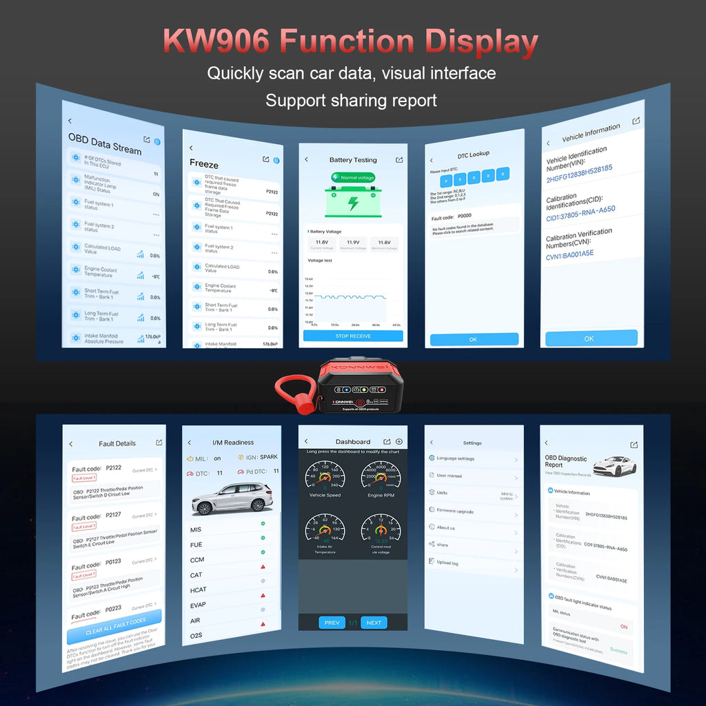 סורק תקלות OBD2 בלוטות' KONNWEI KW906